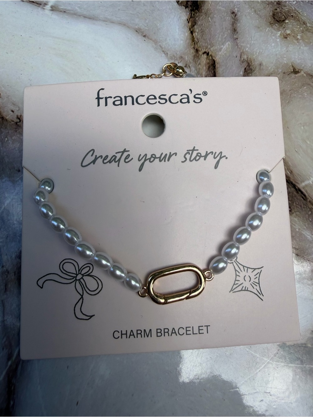 Francesca's Collections Gold & White Pearl Charm Bracelet